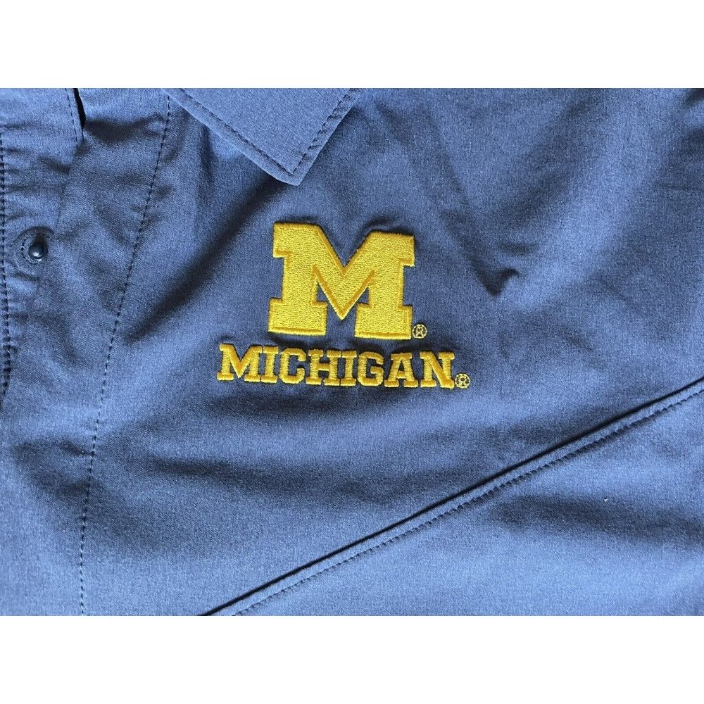 NIKE On-Field Engineered Navy Dri-Fit Michigan Wolverines Block M Polo Logo Med